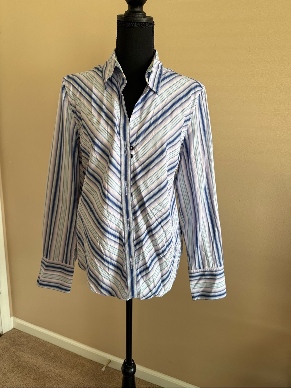 Tommy Hilfiger Blue and White Striped Dress Shirt